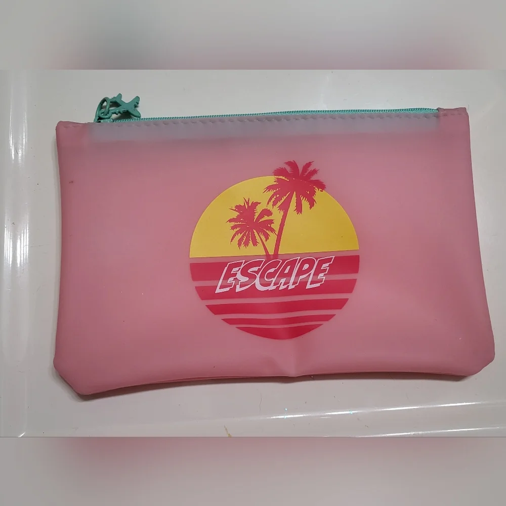 IPSY Pink Escape Cosmetic Bag With Airplane Zipper Pull